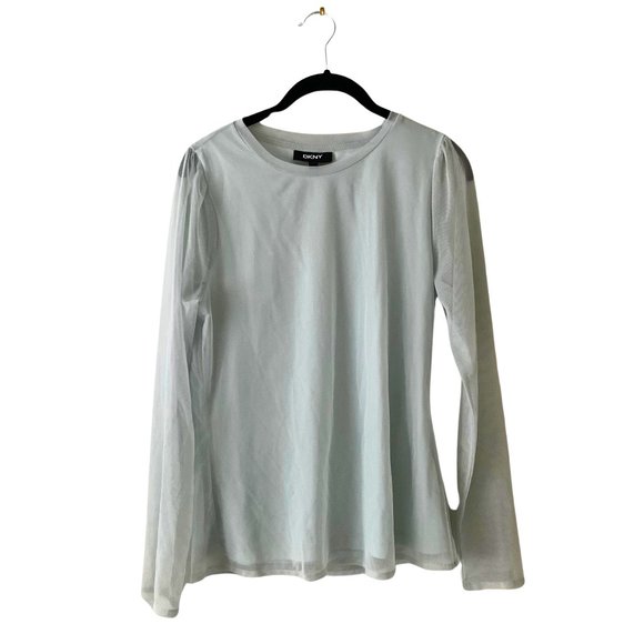 DKNY Pale Blue Mesh Long Sleeve Shirt (Medium) - Picture 1 of 8